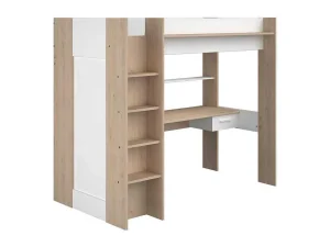 New Hoogslaper Met Bureau En Kast - 90 X 200 Cm - Wit En Naturel - Auckland Kinderbed Hoogslaper