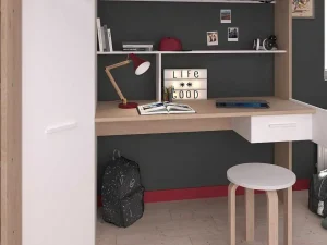 New Hoogslaper Met Bureau En Kast - 90 X 200 Cm - Wit En Naturel - Auckland Kinderbed Hoogslaper