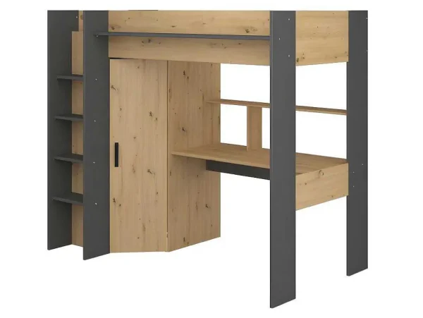 Cheap Hoogslaper Met Bureau En Kast - 90X200Cm - Naturel En Antraciet - Auckland Kinderbed Hoogslaper