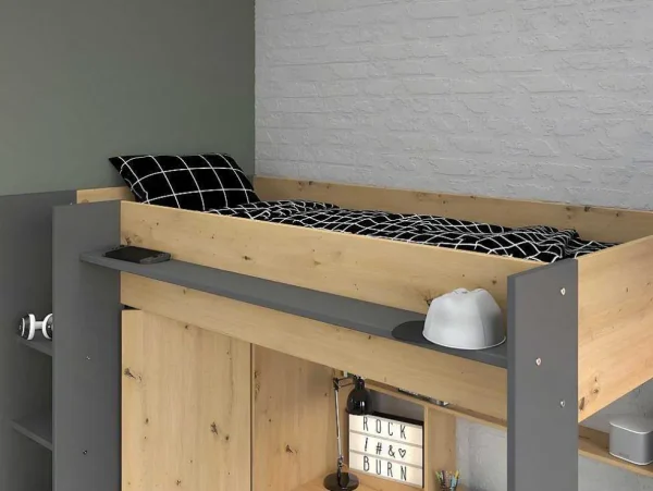 Cheap Hoogslaper Met Bureau En Kast - 90X200Cm - Naturel En Antraciet - Auckland Kinderbed Hoogslaper
