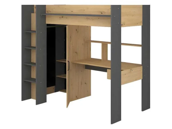 Cheap Hoogslaper Met Bureau En Kast - 90X200Cm - Naturel En Antraciet - Auckland Kinderbed Hoogslaper