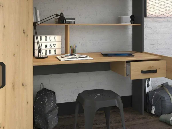 Cheap Hoogslaper Met Bureau En Kast - 90X200Cm - Naturel En Antraciet - Auckland Kinderbed Hoogslaper