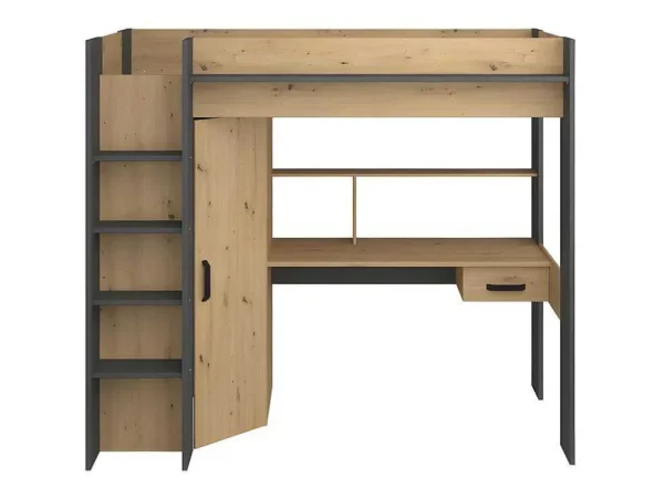 Cheap Hoogslaper Met Bureau En Kast - 90X200Cm - Naturel En Antraciet - Auckland Kinderbed Hoogslaper