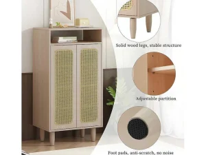 Shop Houten Schoenenkast - 2 Rotan Deuren En 3 Verstelbare Interne Planken - Naturel Schoenenkast