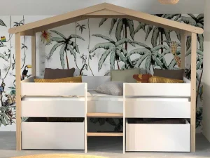 New Hutbed Sarosi Met Laden - 90 X 190 Cm - Linden - Wit En Eiken Kinderbed