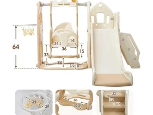 Best Sale 5 In 1 Glijbaan - Met Trap, Schommel, Opbergruimte, Basketbalring - Lichtgeel Spel Voor Buiten