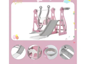 Cheap 4 In 1 Glijbaan - Met Trap, Schommel, Basketbalring - Roze Spel Voor Buiten