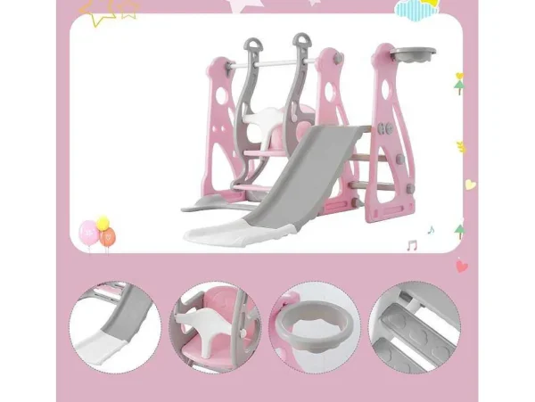 Cheap 4 In 1 Glijbaan - Met Trap, Schommel, Basketbalring - Roze Spel Voor Buiten