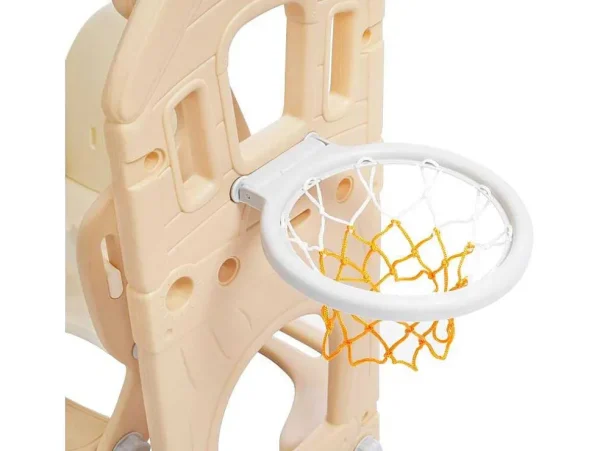 Best Sale 5 In 1 Glijbaan - Met Trap, Schommel, Opbergruimte, Basketbalring - Lichtgeel Spel Voor Buiten