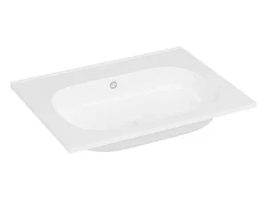 Sale Inbouwwastafel Van Hars Met Steeneffect - Wit - L60 X B46 Cm - Okiwa Wastafel