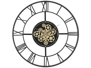 Fashion Industriele Wandklok - D80 Cm - Metaal - Zwart En Goudkleurig - Karial Wandklok