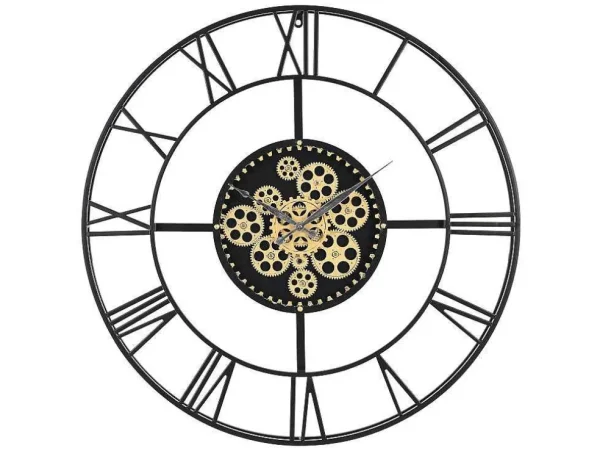 Fashion Industriele Wandklok - D80 Cm - Metaal - Zwart En Goudkleurig - Karial Wandklok
