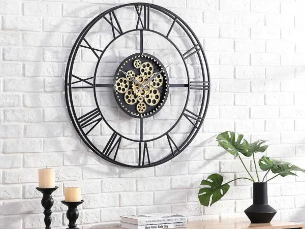 Fashion Industriele Wandklok - D80 Cm - Metaal - Zwart En Goudkleurig - Karial Wandklok