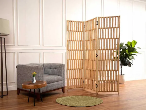 Outlet Kamerscherm Van Rotan Met 3 Luien - L140 X H180 Cm - Naturel - Gideon Kamerscherm
