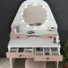 Shop Kaptafel Gabriela - Spiegel Met Ledverlichting En Opbergruimtes - Wit En Roze Kaptafels