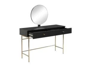 Clearance Kaptafel Met Spiegel En 2 Lades - Mdf En Staal - Zwart En Goud - Milavia Van Kaptafels