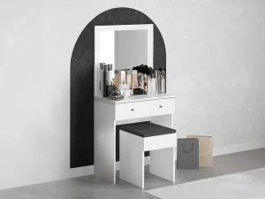Cheap Kaptafel Met Spiegel En Kruk - 1 Lade - Wit - Abonia Kaptafels