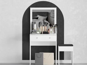Cheap Kaptafel Met Spiegel En Kruk - 1 Lade - Wit - Abonia Kaptafels