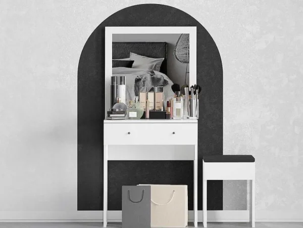 Cheap Kaptafel Met Spiegel En Kruk - 1 Lade - Wit - Abonia Kaptafels
