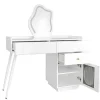 New Kaptafel Met Spiegel En Led-Verlichting - 2 Lades En Een Uitneembare Kast - Wit (Kruk Niet Inbegrepen) Kaptafels