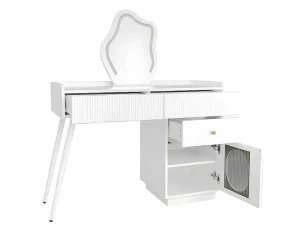 New Kaptafel Met Spiegel En Led-Verlichting - 2 Lades En Een Uitneembare Kast - Wit (Kruk Niet Inbegrepen) Kaptafels