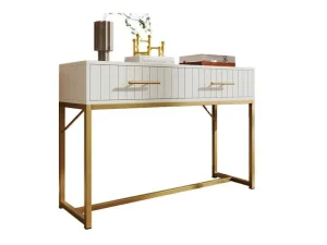 Hot Kaptafel Versierd Met Verticale Strepen - H 75 Cm - Met 2 Laden En Metalen Onderstel - Wit Kaptafels
