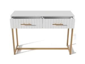 Hot Kaptafel Versierd Met Verticale Strepen - H 75 Cm - Met 2 Laden En Metalen Onderstel - Wit Kaptafels