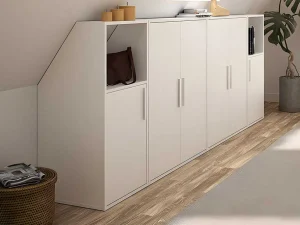 Discount Kast Voor Onder Schuin Dak Met 6 Deuren En 2 Nissen - Wit - Adezio Kleine Opberger En Slaapkameraccessoire