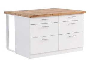 Flash Sale Keukeneiland Met 6 Lades Van Mdf En Metaal - Wit En Licht Naturel - Alegrita Keukeneiland
