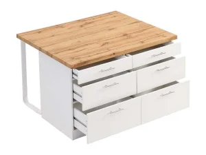 Flash Sale Keukeneiland Met 6 Lades Van Mdf En Metaal - Wit En Licht Naturel - Alegrita Keukeneiland