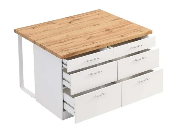 Flash Sale Keukeneiland Met 6 Lades Van Mdf En Metaal - Wit En Licht Naturel - Alegrita Keukeneiland