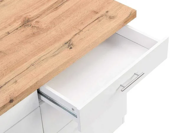 Flash Sale Keukeneiland Met 6 Lades Van Mdf En Metaal - Wit En Licht Naturel - Alegrita Keukeneiland
