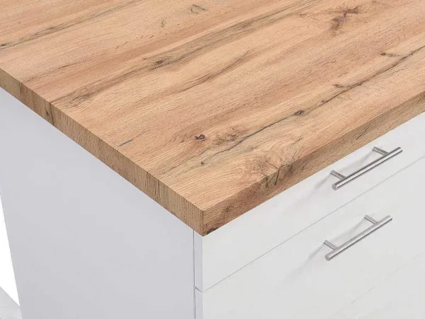 Flash Sale Keukeneiland Met 6 Lades Van Mdf En Metaal - Wit En Licht Naturel - Alegrita Keukeneiland