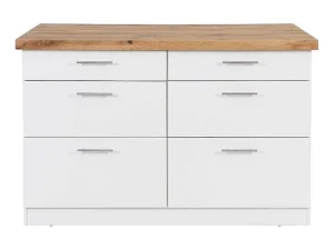 Flash Sale Keukeneiland Met 6 Lades Van Mdf En Metaal - Wit En Licht Naturel - Alegrita Keukeneiland