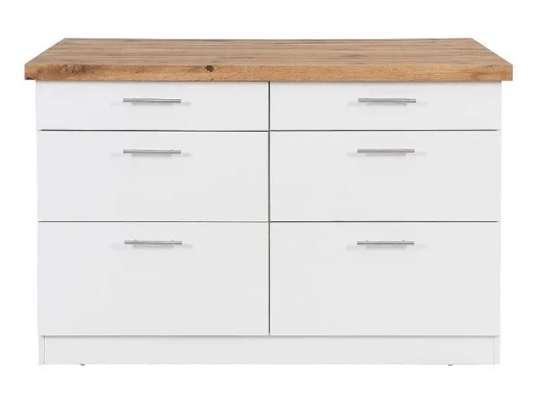 Flash Sale Keukeneiland Met 6 Lades Van Mdf En Metaal - Wit En Licht Naturel - Alegrita Keukeneiland