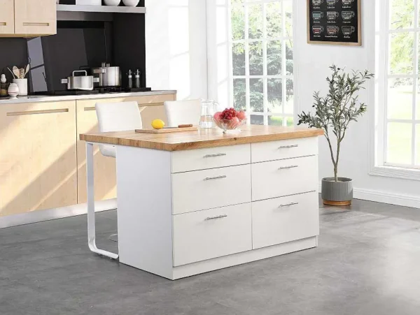 Flash Sale Keukeneiland Met 6 Lades Van Mdf En Metaal - Wit En Licht Naturel - Alegrita Keukeneiland