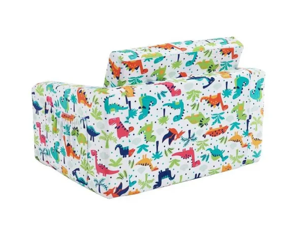Clearance Kinderfauteuil Van Fluweel Met Dinosaurus Motieven - Wit - Almagro Uitklapbare Fauteuil