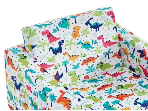Clearance Kinderfauteuil Van Fluweel Met Dinosaurus Motieven - Wit - Almagro Uitklapbare Fauteuil