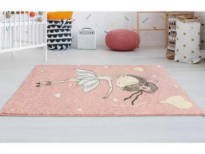 New Kindertapijt Ballerina - Polypropyleen - 100 X 150 Cm - Roze En Beige Kindervloerkleed