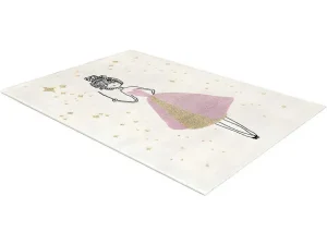 Online Kindertapijt Met Feeenmotief Ariel - Afwerking In Goudkleurige Lurexdraad - 120 X 170 Cm - Ecru En Roze Kindervloerkleed