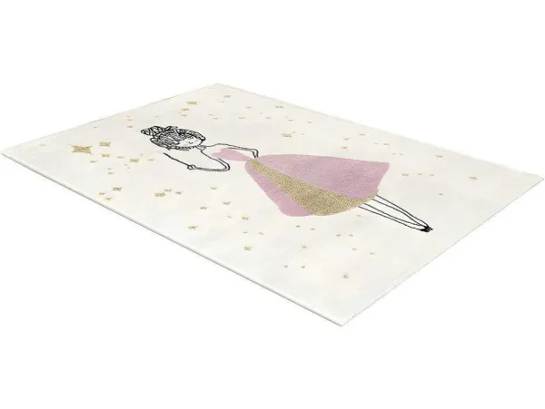 Online Kindertapijt Met Feeenmotief Ariel - Afwerking In Goudkleurige Lurexdraad - 120 X 170 Cm - Ecru En Roze Kindervloerkleed