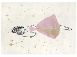 Online Kindertapijt Met Feeenmotief Ariel - Afwerking In Goudkleurige Lurexdraad - 120 X 170 Cm - Ecru En Roze Kindervloerkleed