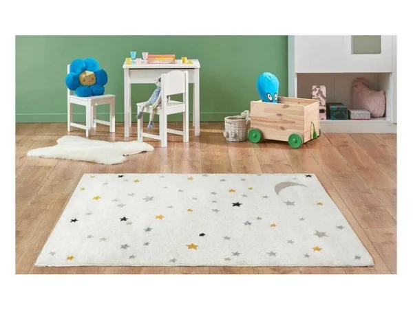 New Kindertapijt Moony - Polypropyleen - 100 X 150 Cm - Beige, Roze En Geel Kindervloerkleed