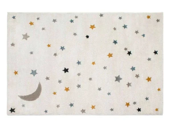 New Kindertapijt Moony - Polypropyleen - 100 X 150 Cm - Beige, Roze En Geel Kindervloerkleed
