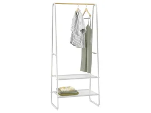 Fashion Kledingrek - L64 Cm - Wit Metaal En Beukenhout - Dogu Kleine Opberger En Slaapkameraccessoire