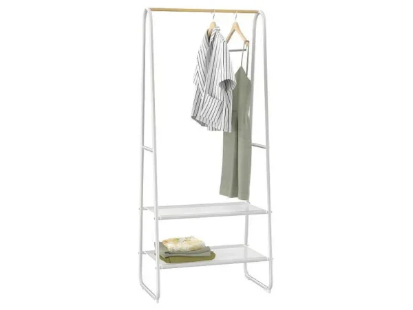 Fashion Kledingrek - L64 Cm - Wit Metaal En Beukenhout - Dogu Kleine Opberger En Slaapkameraccessoire