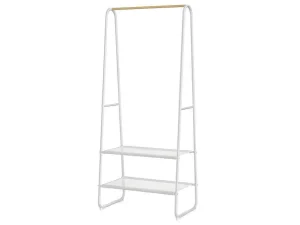 Fashion Kledingrek - L64 Cm - Wit Metaal En Beukenhout - Dogu Kleine Opberger En Slaapkameraccessoire