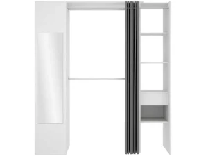 Clearance Kleerkast Met Gordijn En 1 Deur - Met Spiegel - L177 Cm - Wit En Grijs - Bertrand Kledingkast