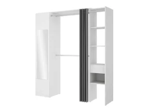 Clearance Kleerkast Met Gordijn En 1 Deur - Met Spiegel - L177 Cm - Wit En Grijs - Bertrand Kledingkast