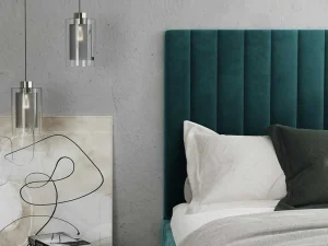 Cheap Kofferbed En Hoofdbord Met Verticale Stiksels - 160 X 200 Cm - Fluweel - Eendblauw - Larali - Van Tweepersoonsbed